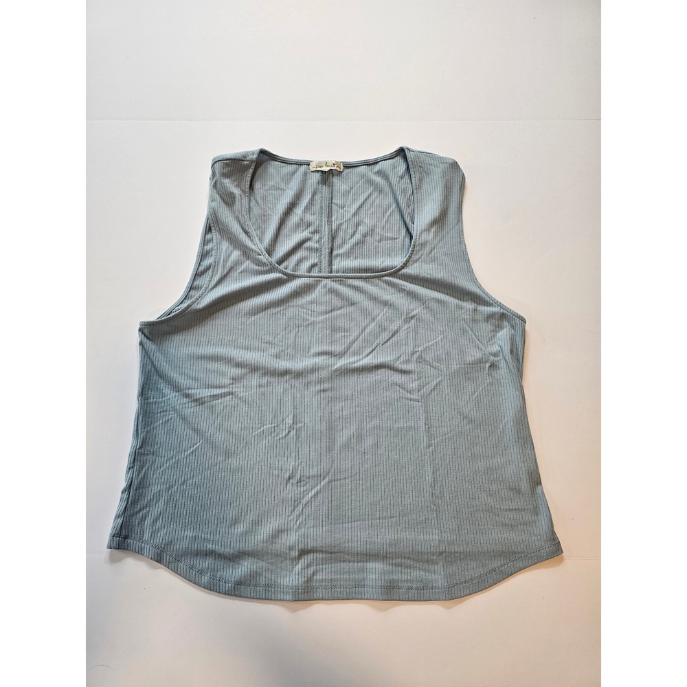 Ribbed Scoop Neck Tank Top Womens XXL Blue Fitted Stretch Basic